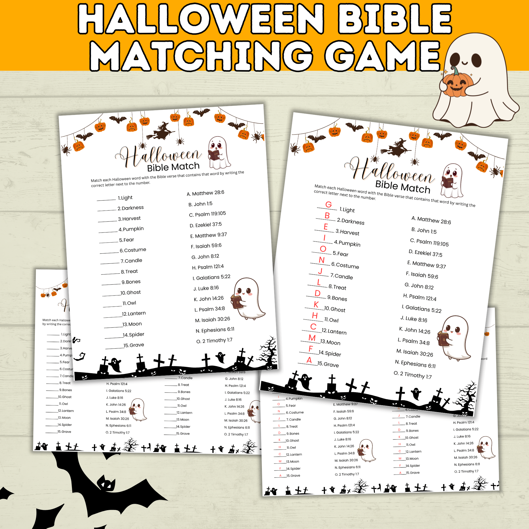 Halloween Bible Matching Game for Kids and Teens | PDF digital download printable | Halloween Games for Kids | Halloween Printables
