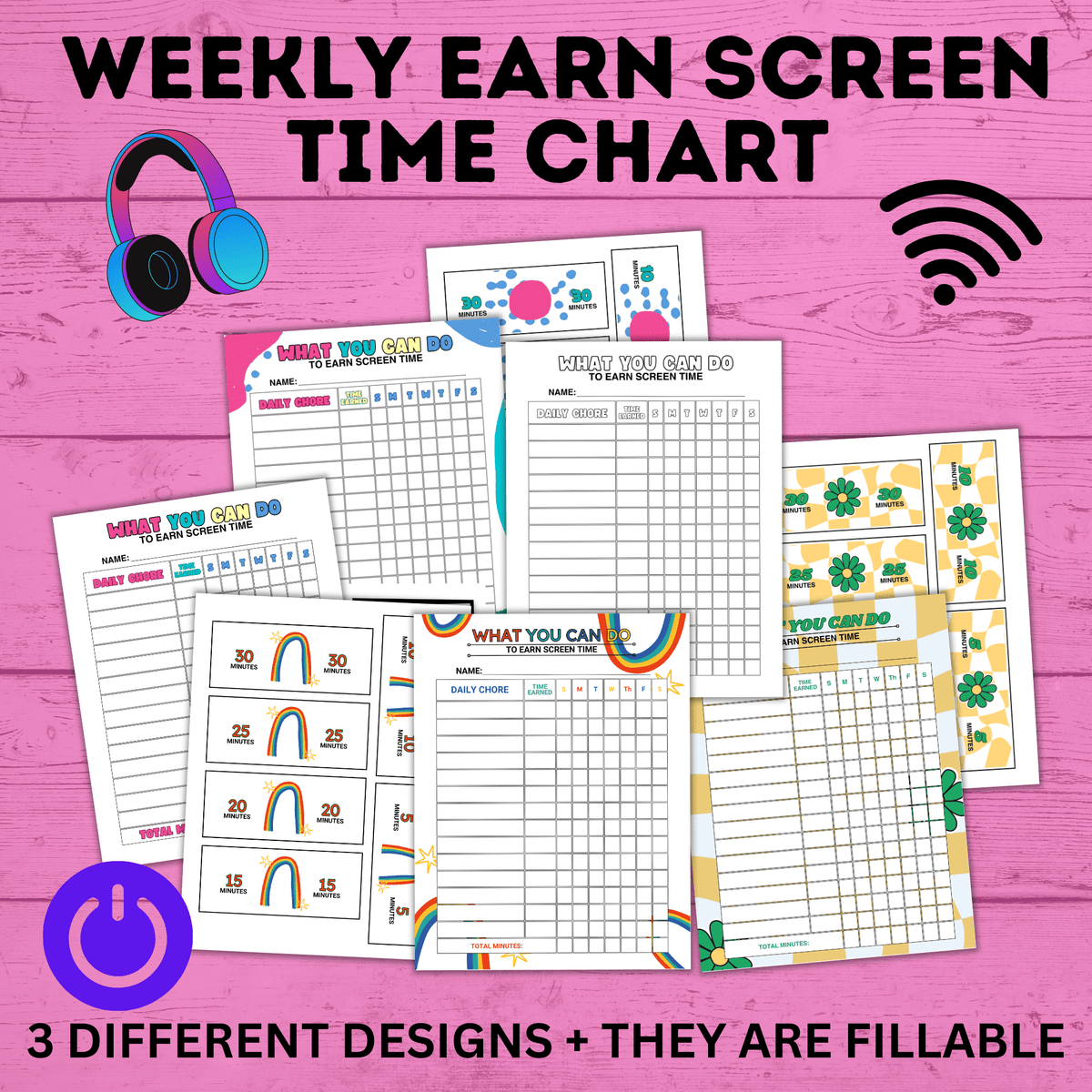 Weekly Earn Screen Time Chart for Kids | Screen Time Chart | TV Chart ...