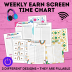 Screen Time Reward Chart Bundle | Kids Chore Chart | Kids Checklist | Chart for Kids | Technology Chart | Screen Time Bucks | Earn Screen