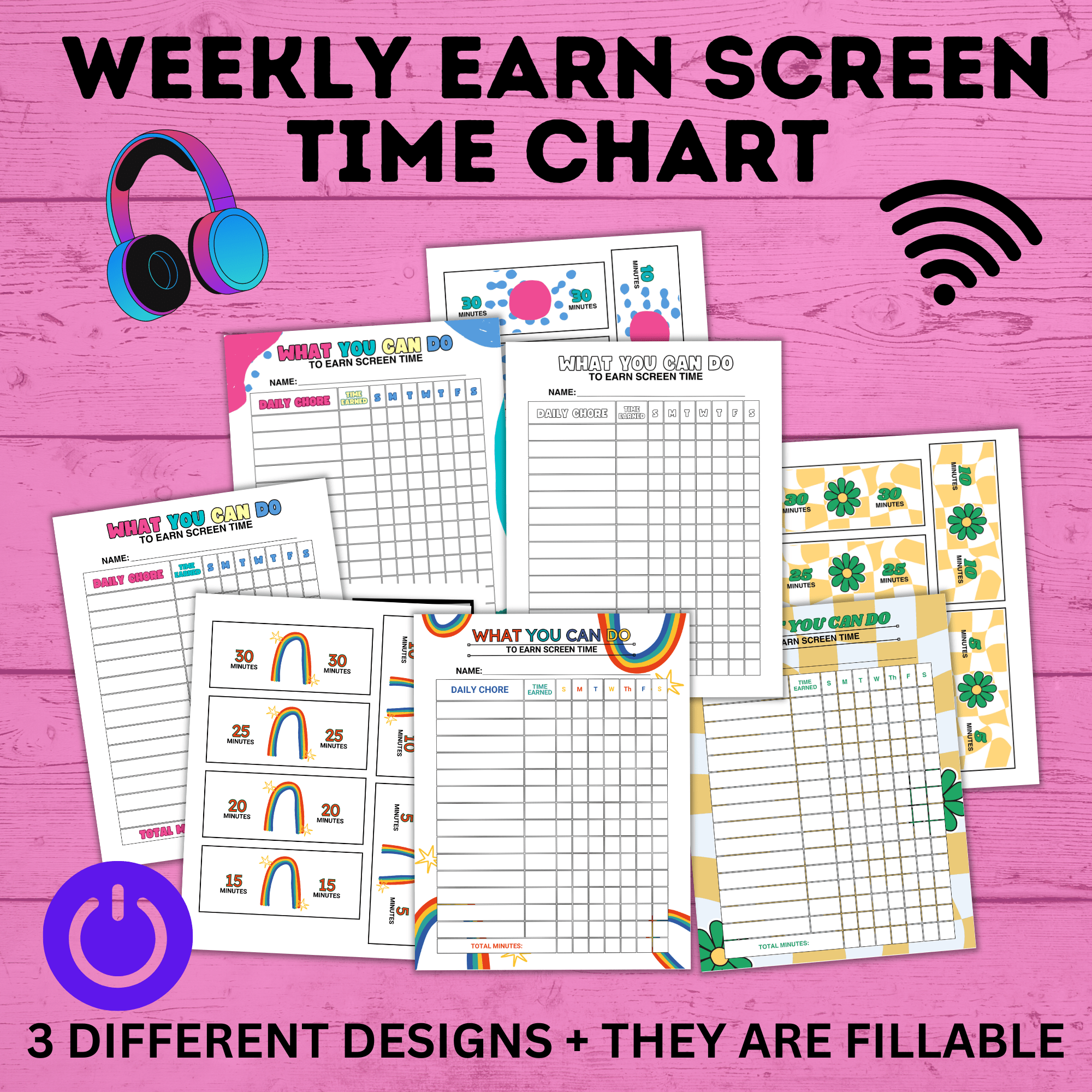 Screen Time Reward Chart Bundle | Kids Chore Chart | Kids Checklist | Chart for Kids | Technology Chart | Screen Time Bucks | Earn Screen