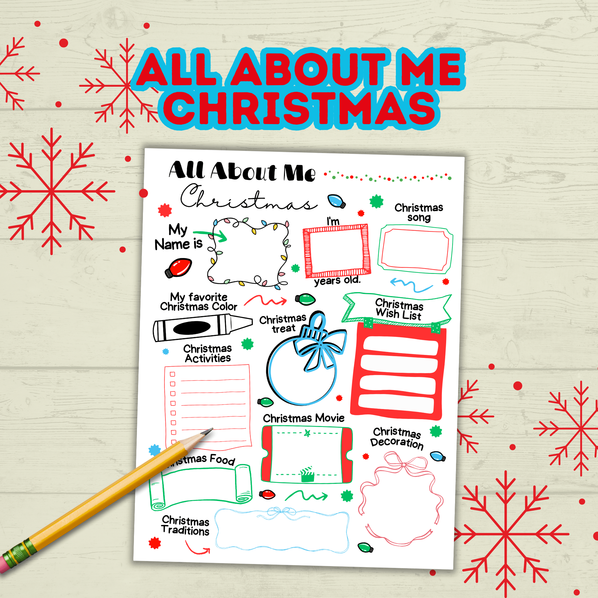 All About Me Questionnaire Survey Christmas, Kids Holiday Activity, Classroom, Sunday School