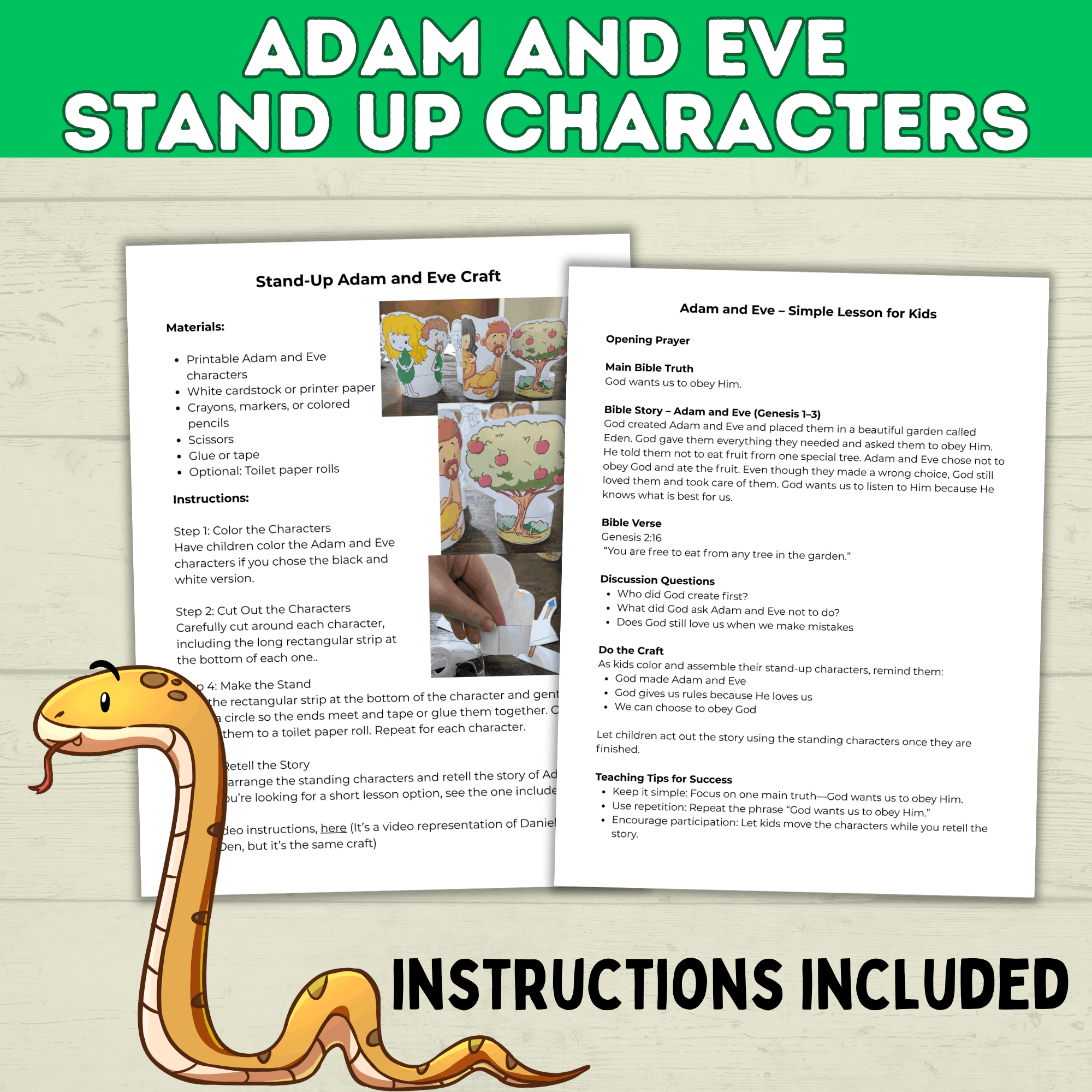 Adam and Eve Sin Puppet Craft, Forbidden Fruit, Tree of Knowledge, Genesis Activity for Kids