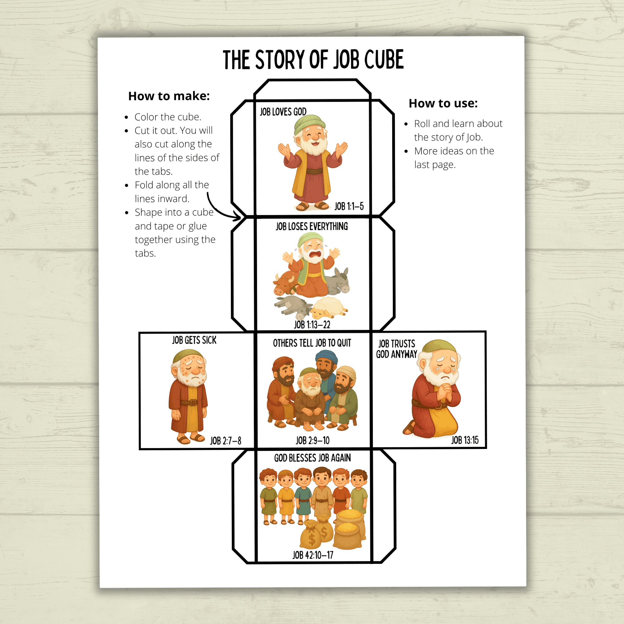 Job Bible Story Cube Craft, Sunday School Crafts, Cube Crafts, Bible Craft