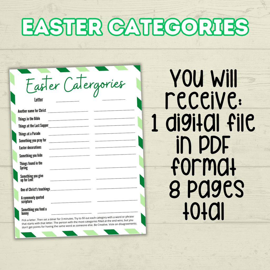 Easter Game, Family Easter Game, Easter Category Cards, Sunday School Activity, Think Fast Game, Bible Game, Spring Word Game, Easter Quiz