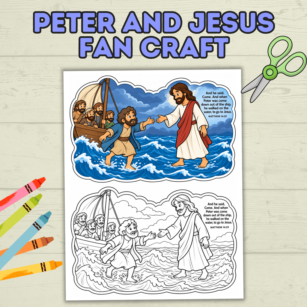 Jesus and Peter Walking on Water Craft, Sunday School Craft, Bible Crafts, New Testament, Homeschool, Christian Activity, Faith Lesson, VBS