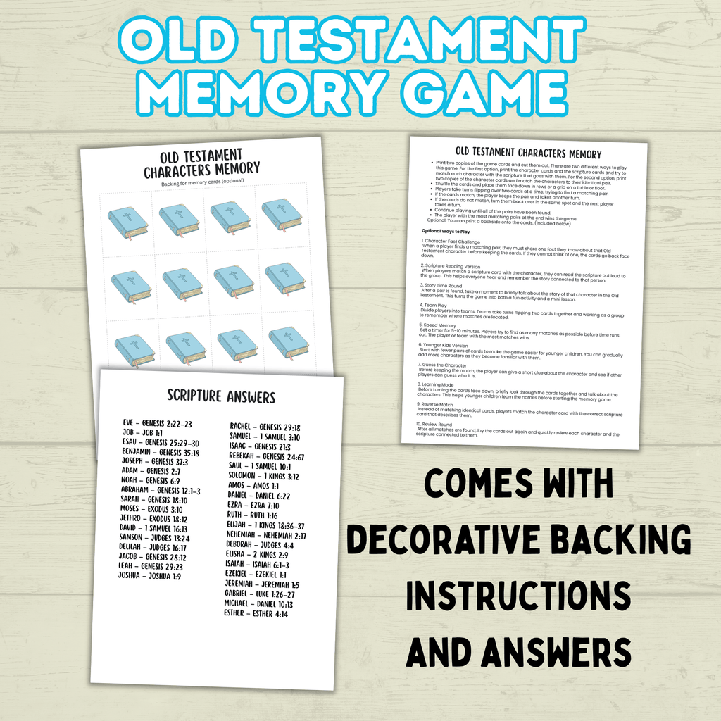 Old Testament Memory Match Game, Bible Game, Seminary Game, Bible Activity, Bible Match, Scripture Match