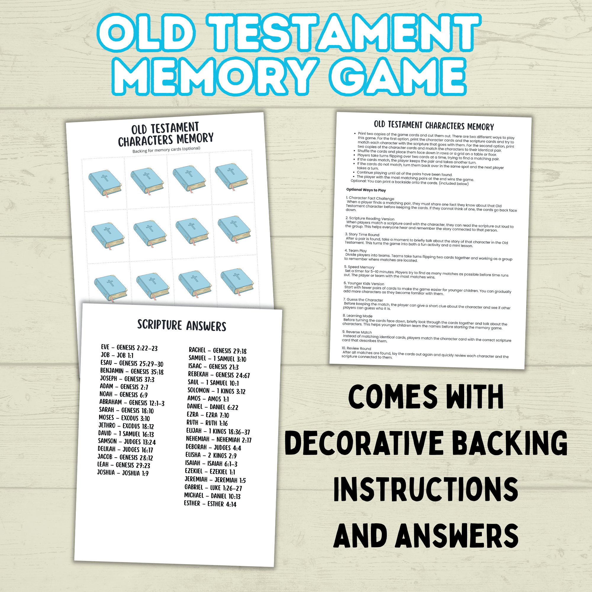 Old Testament Memory Match Game, Bible Game, Seminary Game, Bible Activity, Bible Match, Scripture Match