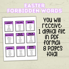 Easter Forbidden Words Game, Teen and Youth Activities, Bible Games, Church Games, Easter Word Game, Classroom Game, Sunday School, Spring