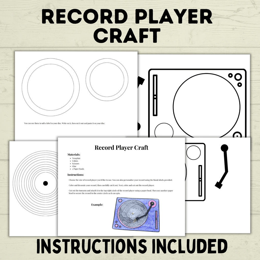 Record Player Craft for Kids, Record Template, Homeschool Crafts, Classroom Crafts