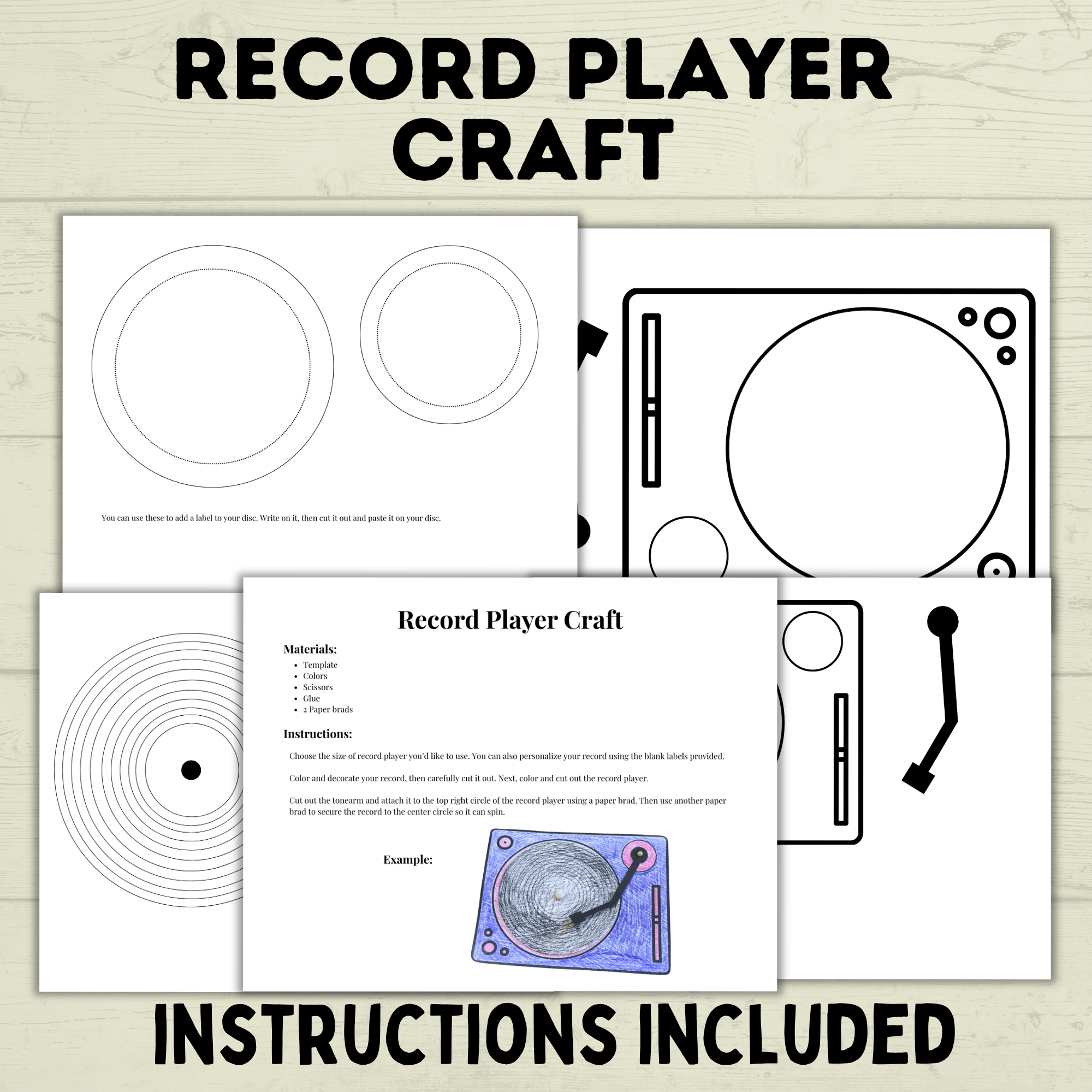 Record Player Craft for Kids, Record Template, Homeschool Crafts, Classroom Crafts