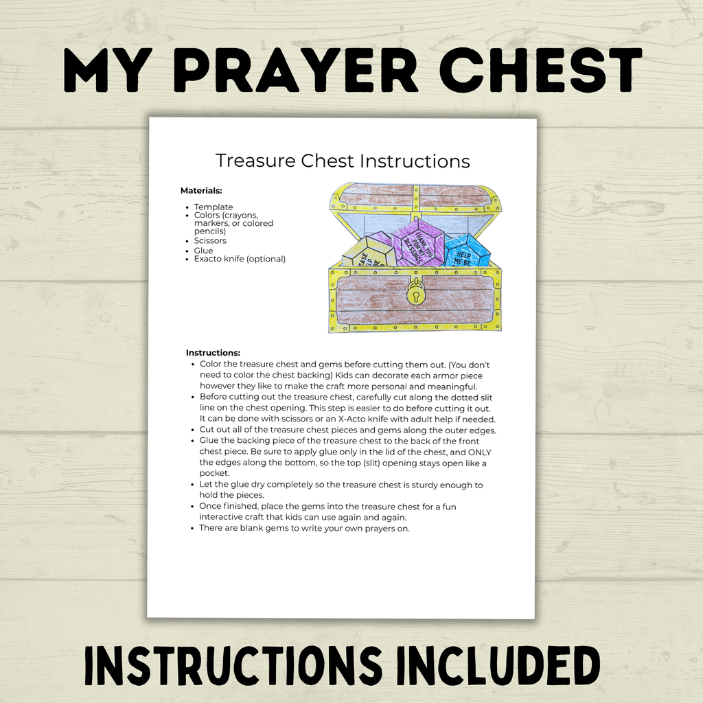 Treasure Chest Craft, Prayer Craft for Kids, Sunday School Craft, Bible Activity, Homeschool, Prayer Chest, Prayer Prompts, Prayers for kids