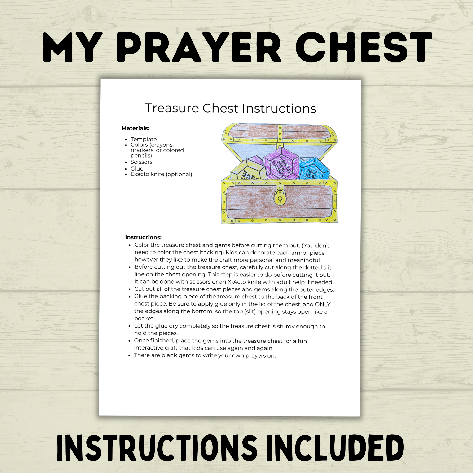 Treasure Chest Craft, Prayer Craft for Kids, Sunday School Craft, Bible Activity, Homeschool, Prayer Chest, Prayer Prompts, Prayers for kids