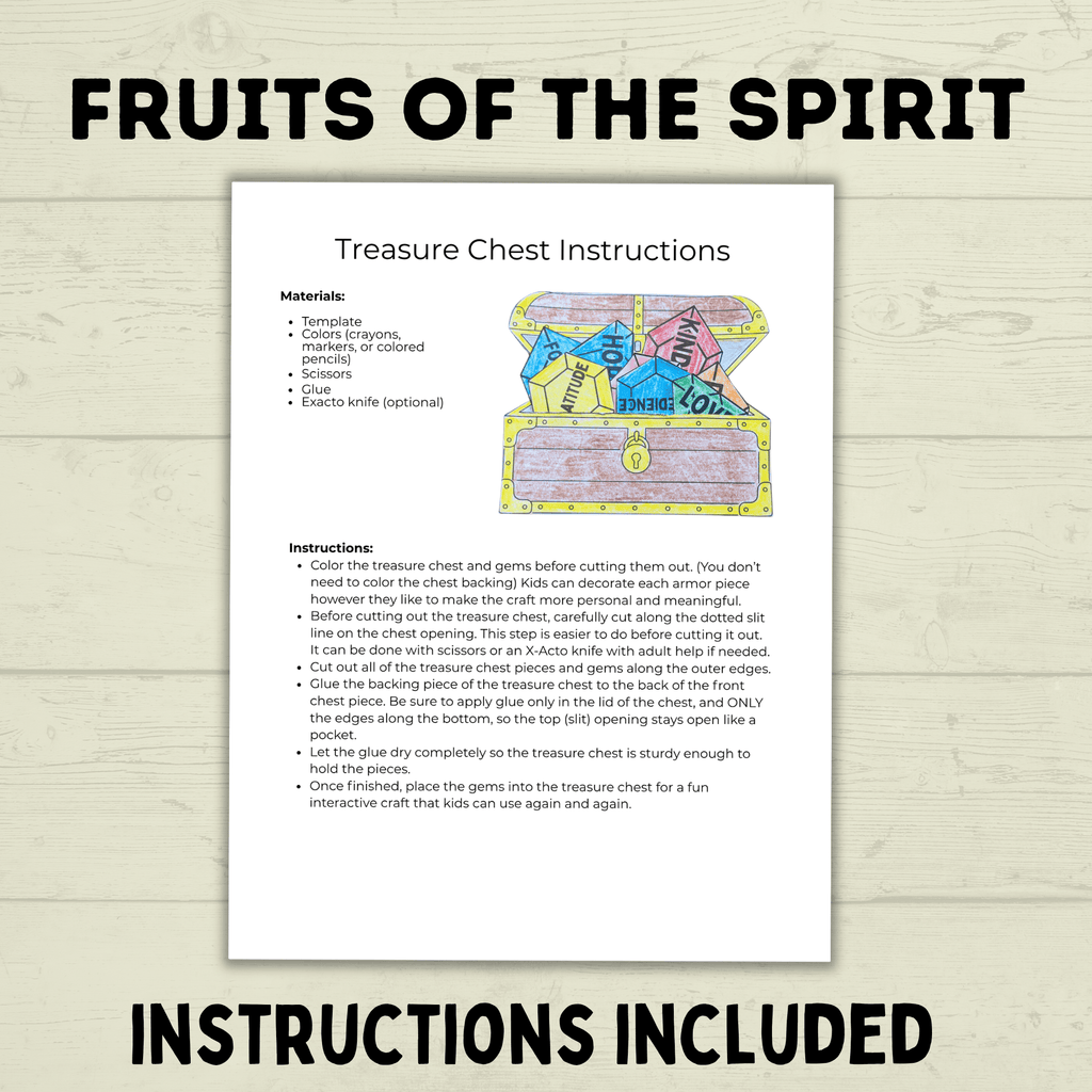 Fruits of the Spirit Craft, Treasure Chest Craft, Kids Craft Template, Sunday School Craft, Bible Lesson, Cut and Paste, Christian Activity