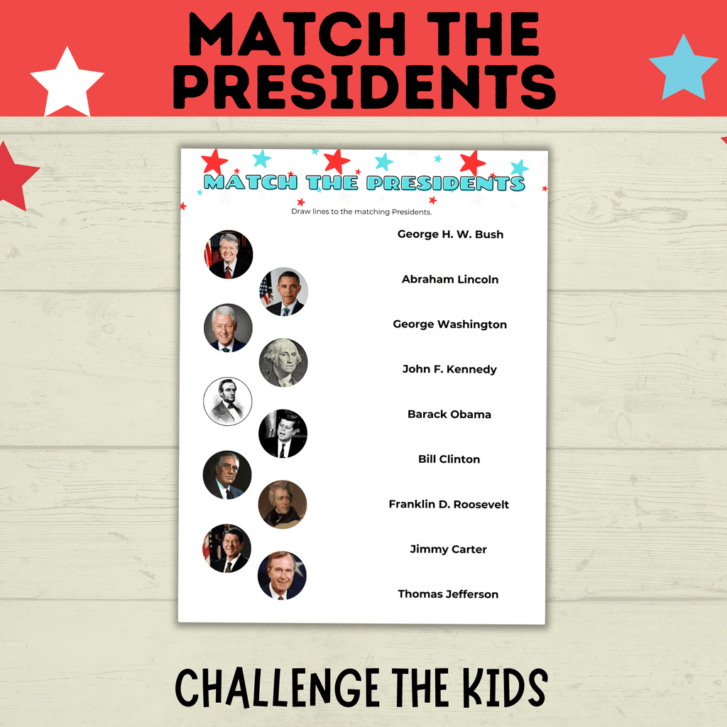 Match the President Game | Kids Games | 4th of July Games | Classroom Games | History Games | Independence Day | Kids Printables