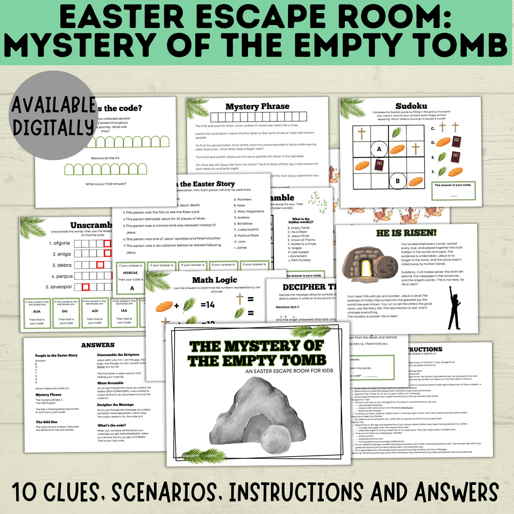 Bible Escape Room | Easter Escape Room | Mystery of the Empty Tomb Escape Room | Printable Escape Room | Easter Games | Escape Room for Kids