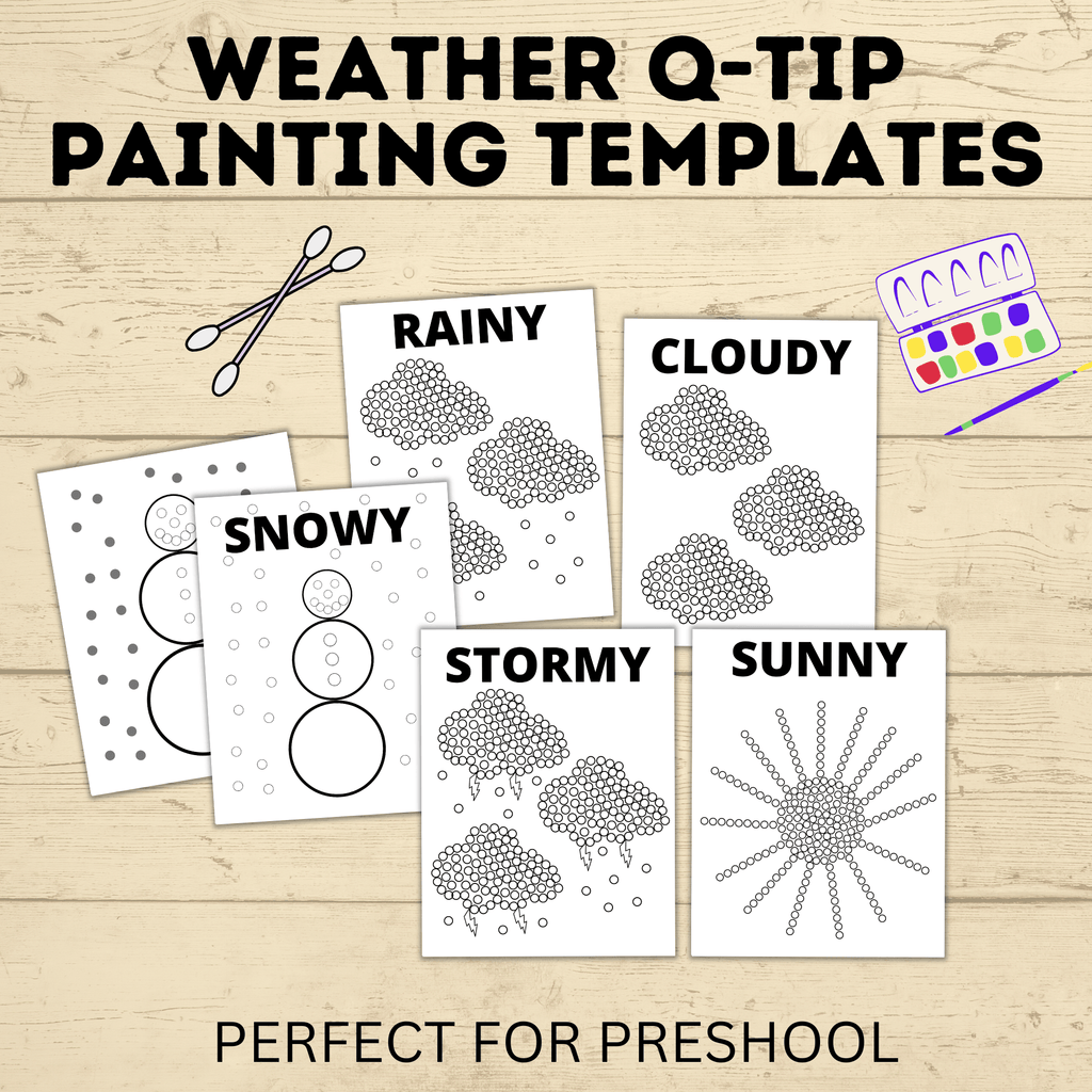 Q Tip Painting Weather Printable | Preschool Activity PDF | Preschool Craft | Weather Activities | Preschool Lesson | Preschool Activities