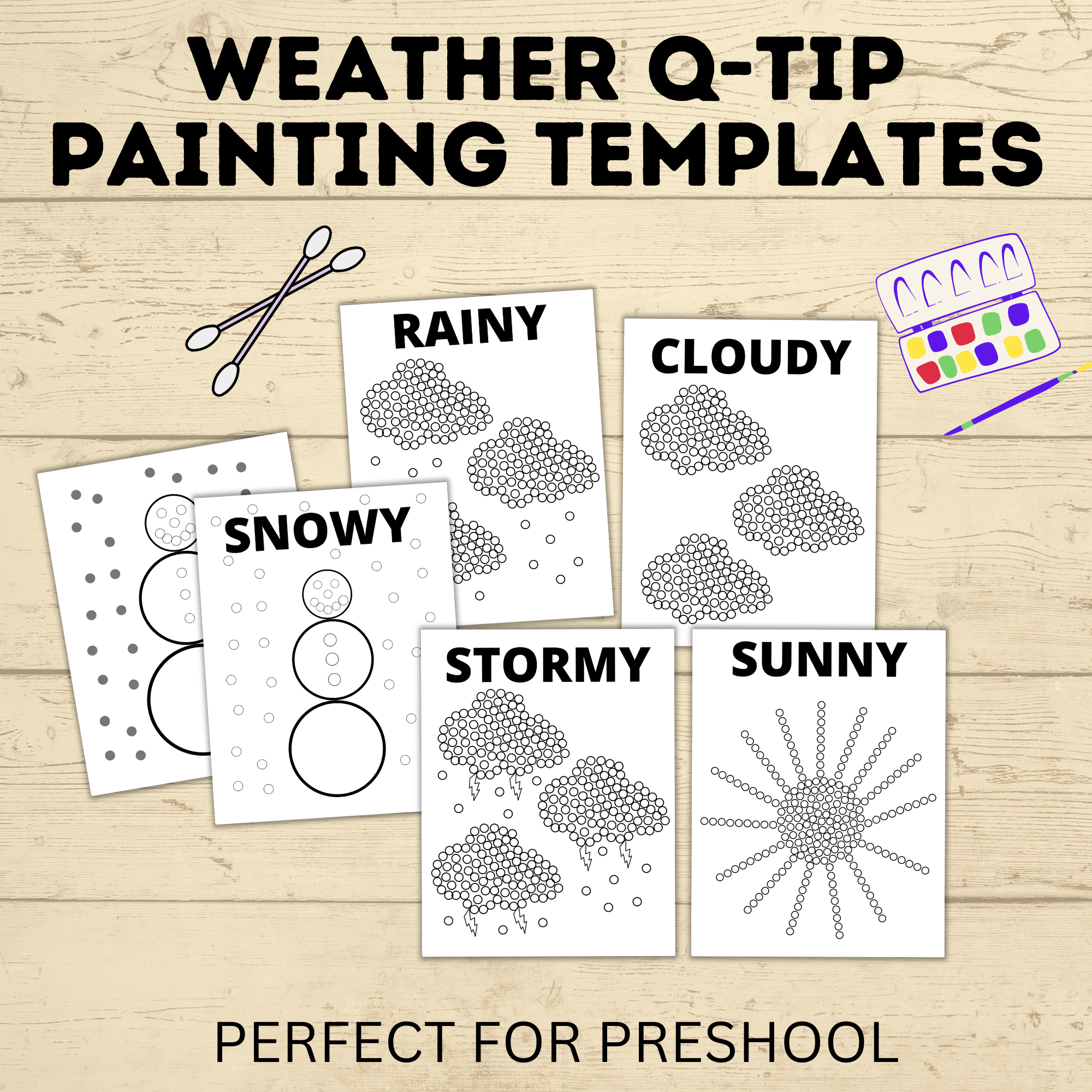 Q Tip Painting Weather Printable | Preschool Activity PDF | Preschool Craft | Weather Activities | Preschool Lesson | Preschool Activities