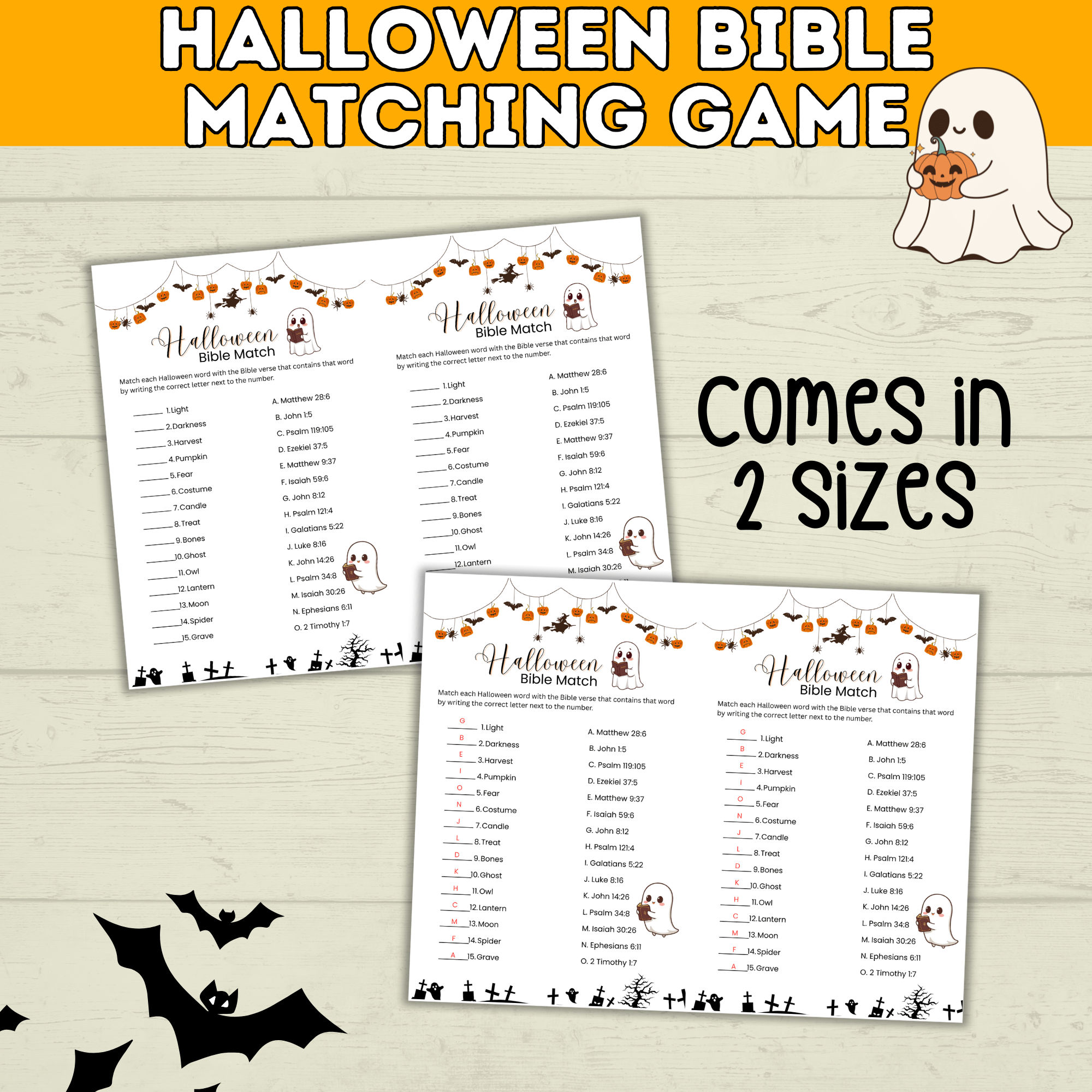 Halloween Bible Matching Game for Kids and Teens | PDF digital download printable | Halloween Games for Kids | Halloween Printables