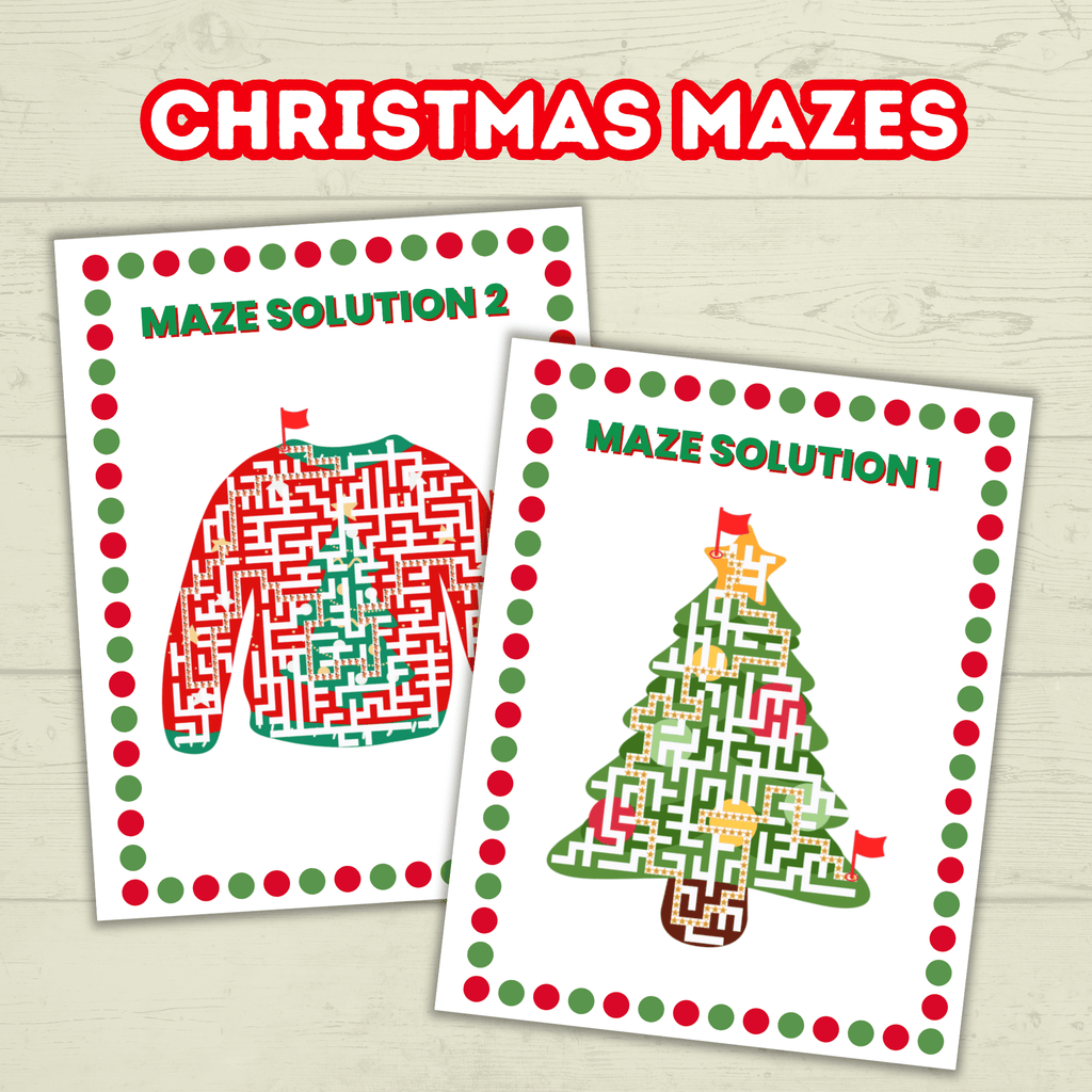 Printable Christmas Mazes for Kids and Classroom, Party Game, Holiday Activity Sheets, Digital Download