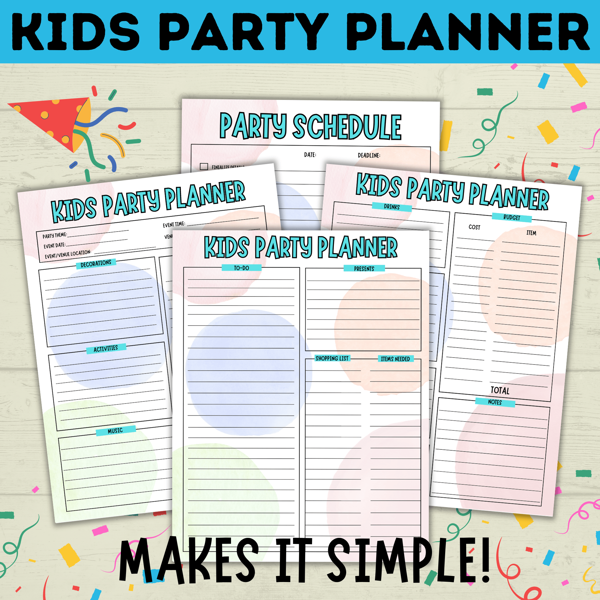 Kid's Party Planner | Kid's Birthday Party planner | Kids Planner | Party activity | Party Printable | Planning Printable | Digital Planner