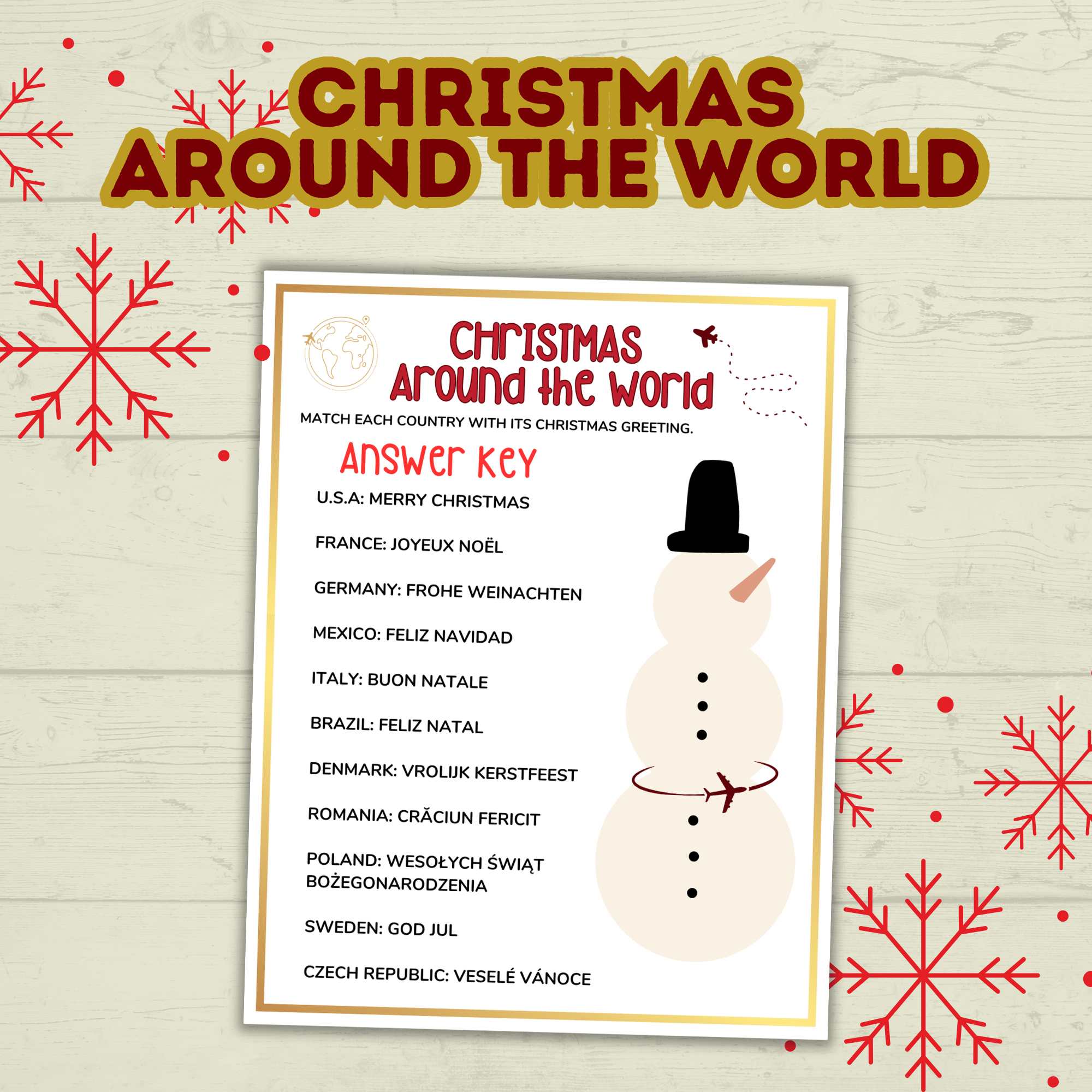 Printable Party Game Christmas for Kids, Around the World, Holiday Family Reunion Activity