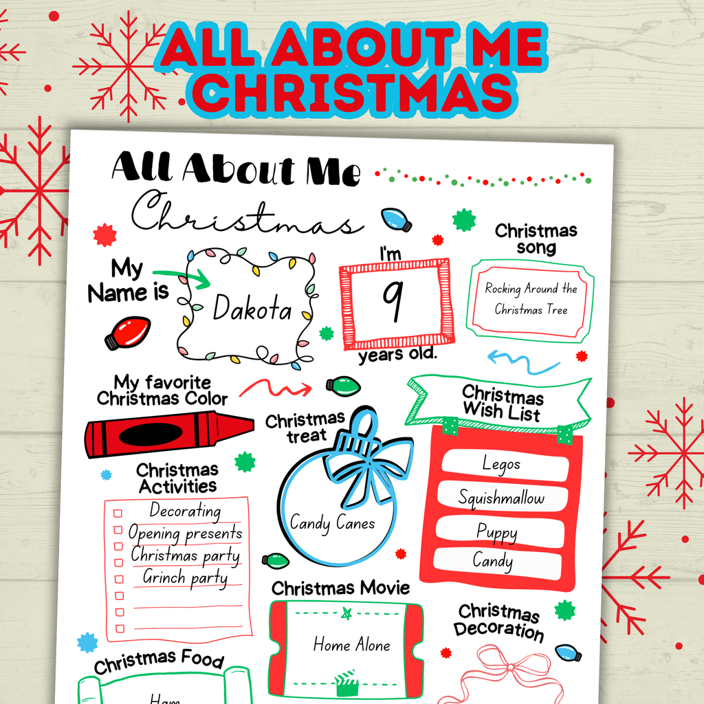 All About Me Questionnaire Survey Christmas, Kids Holiday Activity, Classroom, Sunday School