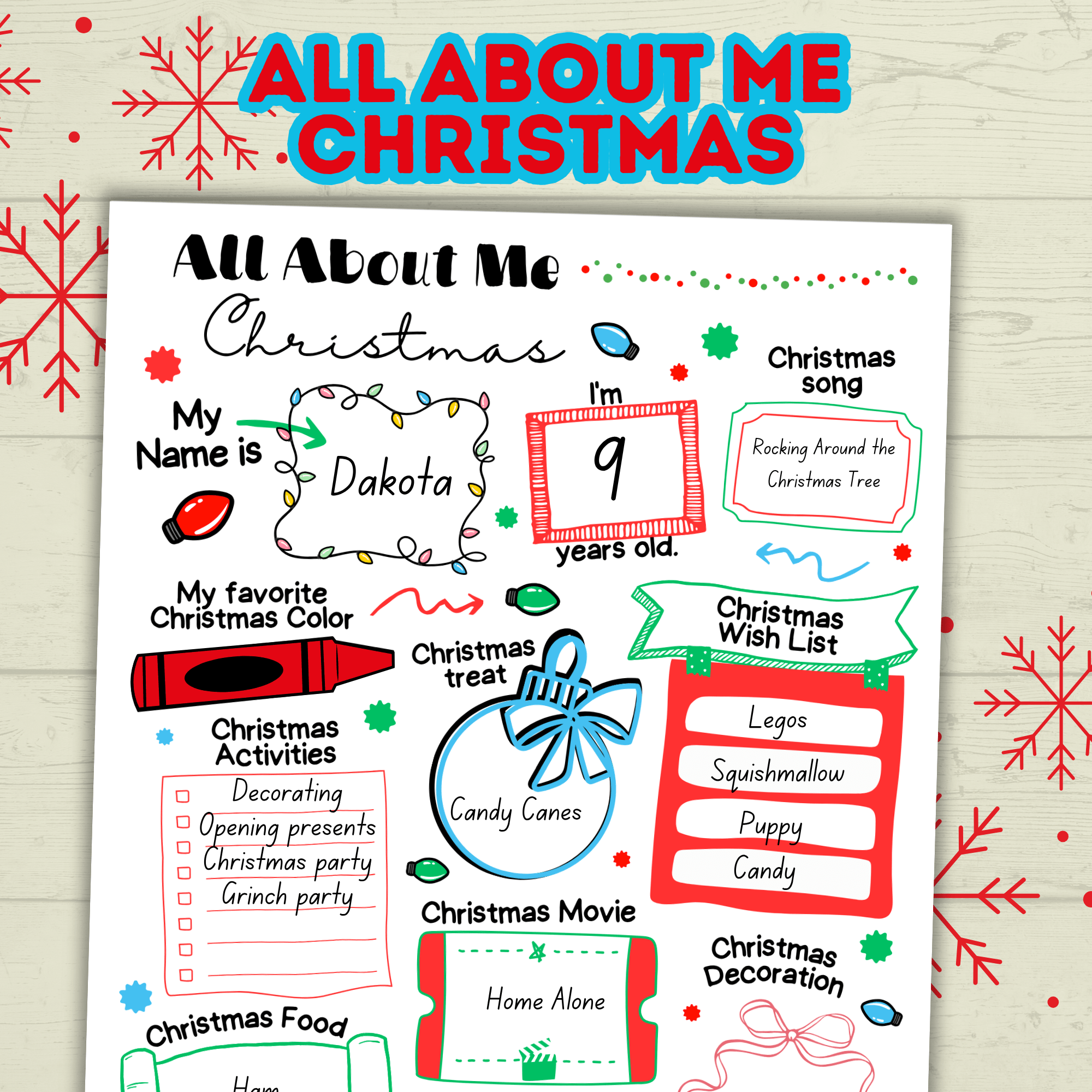 All About Me Questionnaire Survey Christmas, Kids Holiday Activity, Classroom, Sunday School