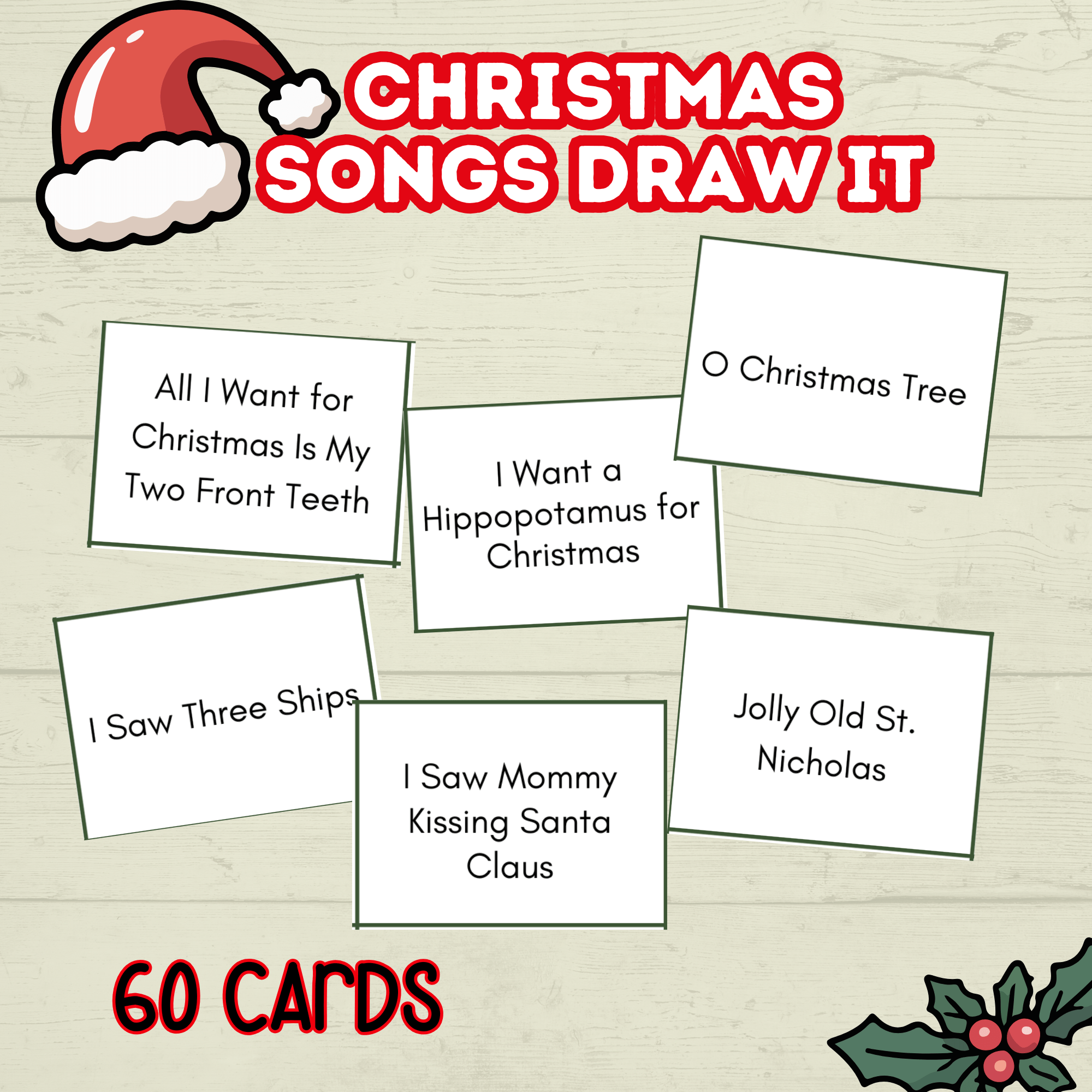 Christmas Printable Song Party Game for Kids and Family, Draw It, Charades