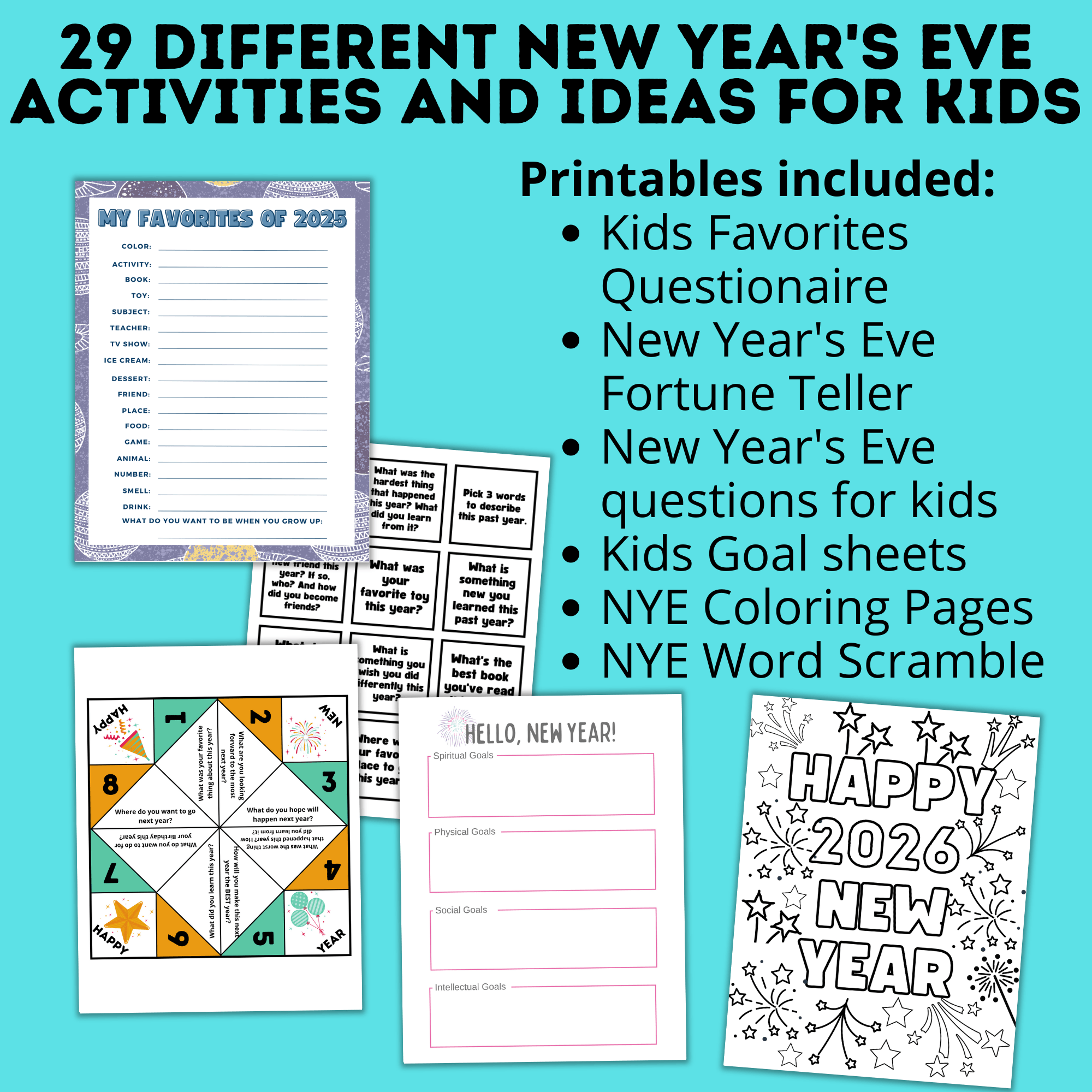 New Year's Eve 12-Hour Countdown Activity for Kids | NYE Games | Kids Games | NYE Printables