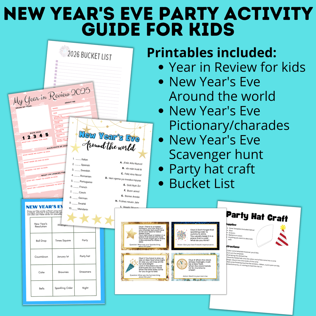 New Year's Eve 12-Hour Countdown Activity for Kids | NYE Games | Kids Games | NYE Printables