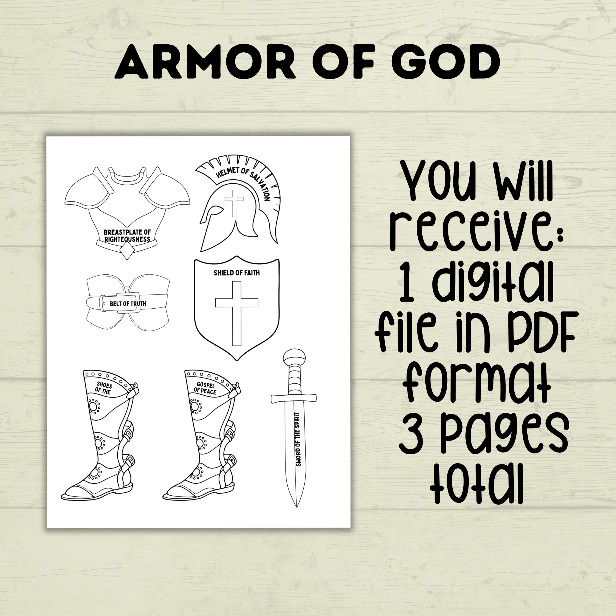Armor of God Bible Lesson Craft, Sunday School Craft, VBS, Christian Activity, Shield of Faith, Ephesians Lesson