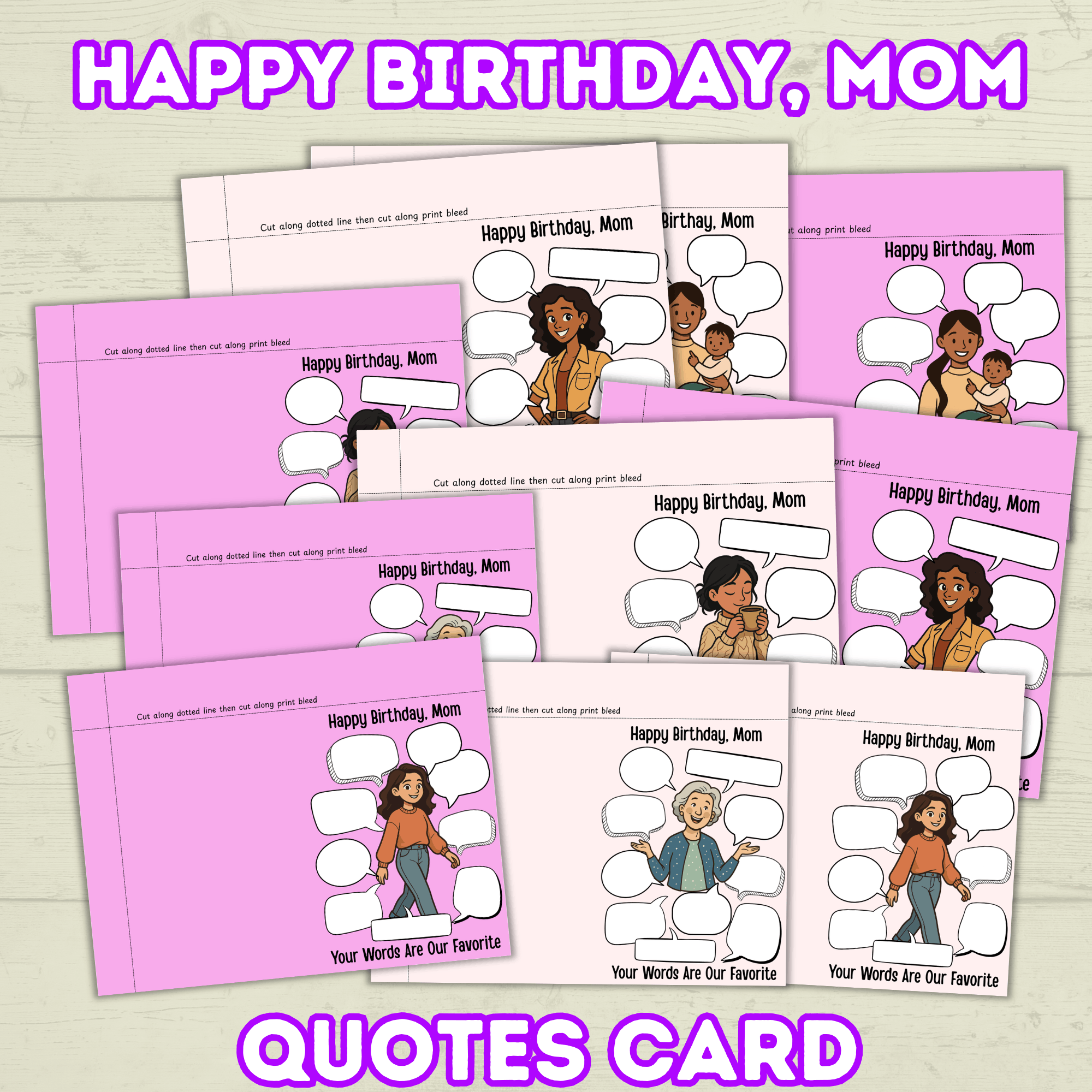 Funny Happy Birthday Mom Card, Birthday Card for Mom, Greeting Card, Quotes Card