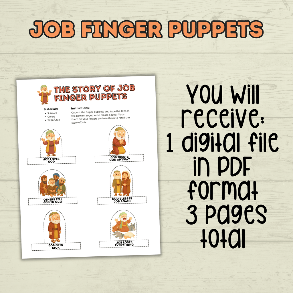 Job finger puppets for Kids, Job Bible Story, Homeschool, Job Craft, Bible Craft, Sunday School