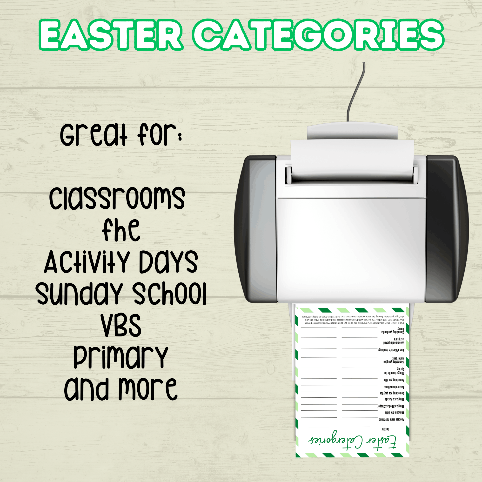 Easter Game, Family Easter Game, Easter Category Cards, Sunday School Activity, Think Fast Game, Bible Game, Spring Word Game, Easter Quiz