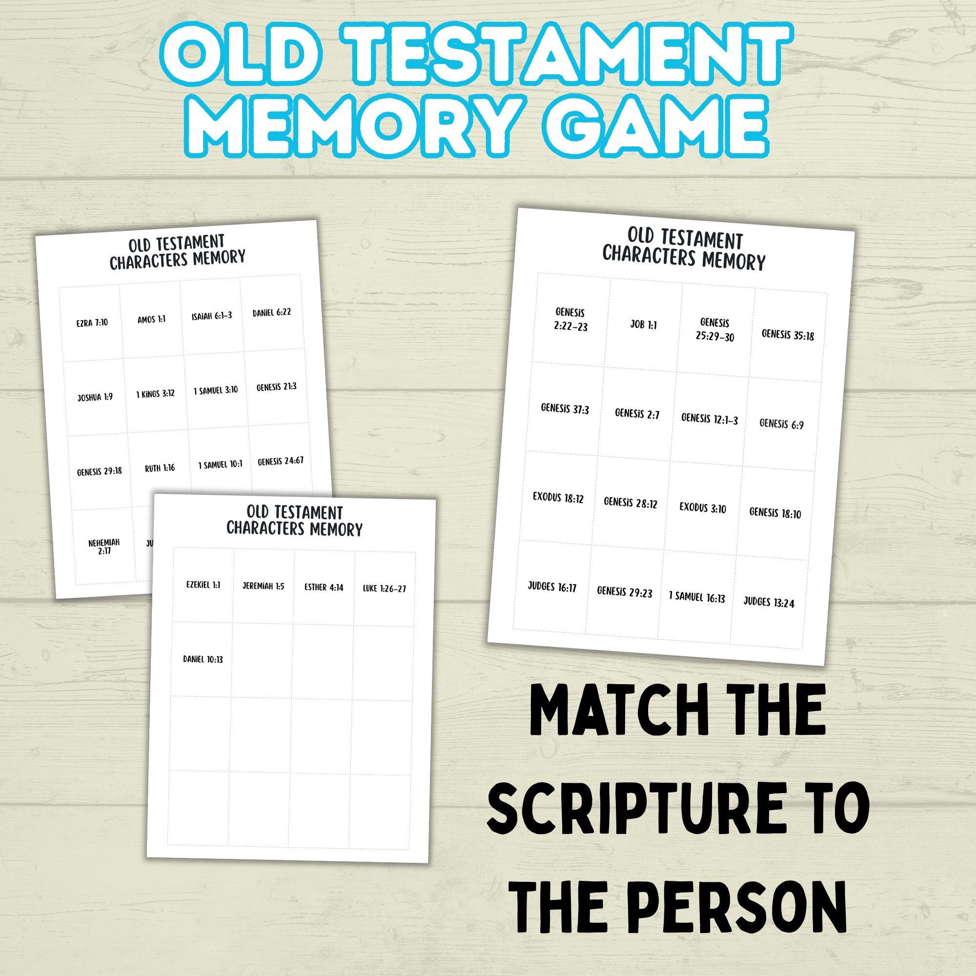 Old Testament Memory Match Game, Bible Game, Seminary Game, Bible Activity, Bible Match, Scripture Match