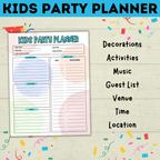 Kid's Party Planner | Kid's Birthday Party planner | Kids Planner | Party activity | Party Printable | Planning Printable | Digital Planner