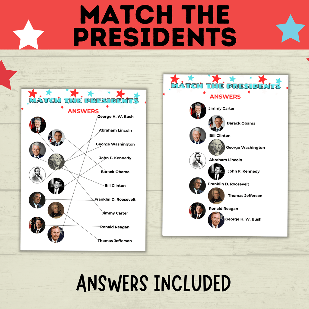 Match the President Game | Kids Games | 4th of July Games | Classroom Games | History Games | Independence Day | Kids Printables
