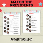 Match the President Game | Kids Games | 4th of July Games | Classroom Games | History Games | Independence Day | Kids Printables