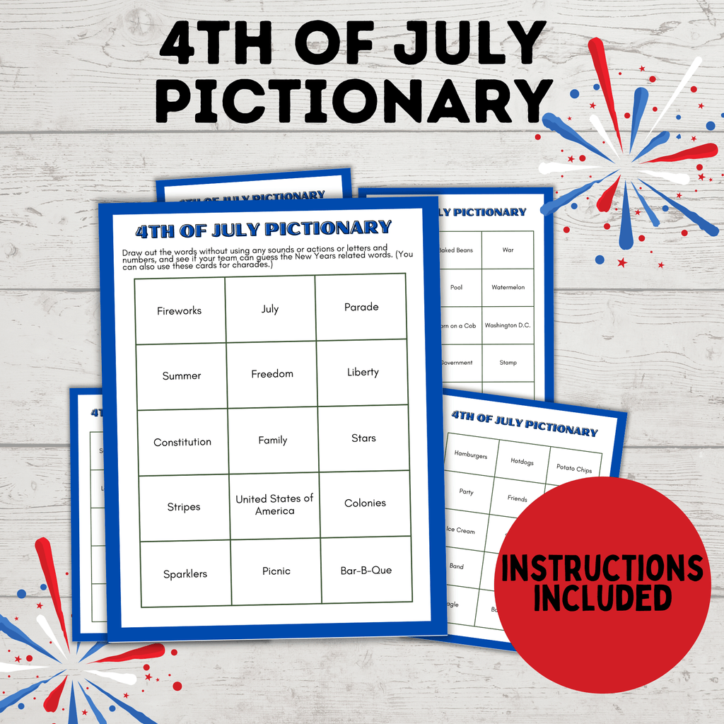 4th of July Pictionary and Charades for Kids