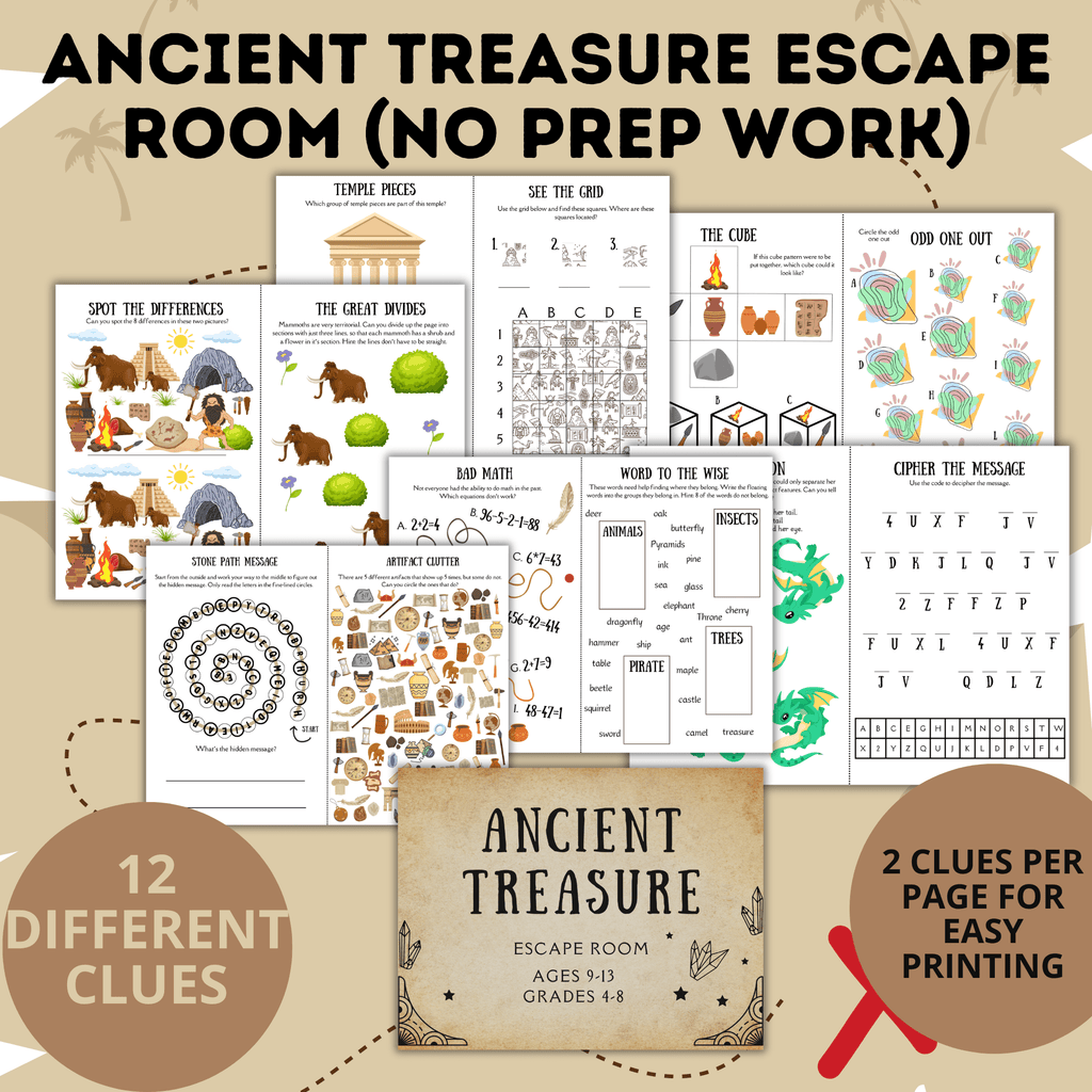 Ancient Treasure Escape Room for Kids Ages 9-13 No Prep Work | Kids Games | Kids Escape Rooms | Physical Escape Room | No Prep Escape Room