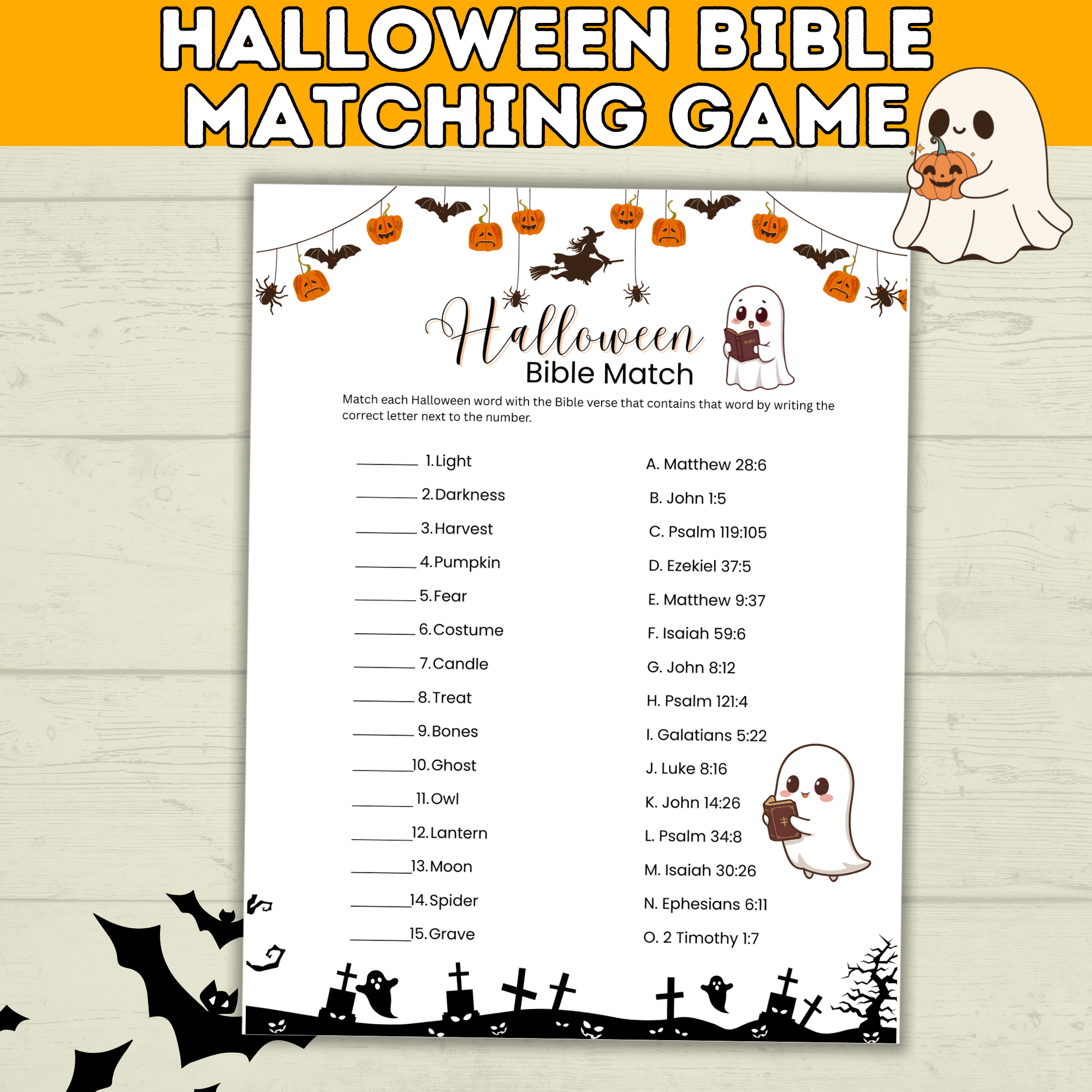 Halloween Bible Matching Game for Kids and Teens | PDF digital download printable | Halloween Games for Kids | Halloween Printables