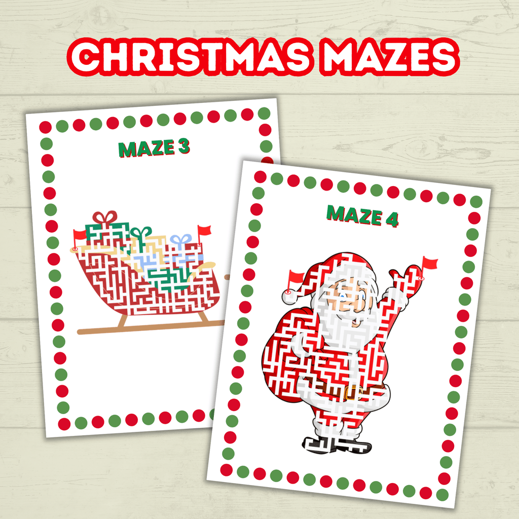 Printable Christmas Mazes for Kids and Classroom, Party Game, Holiday Activity Sheets, Digital Download