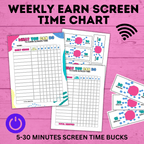 Weekly Earn Screen Time Chart for Kids | Screen Time Chart | TV Chart | Cell Phone Chart | Electronic Chart | Chore Chart | Kids Chart