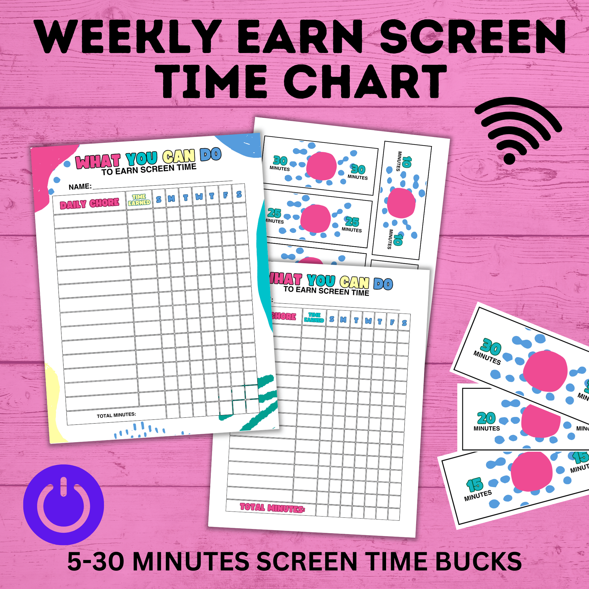 Weekly Earn Screen Time Chart for Kids | Screen Time Chart | TV Chart | Cell Phone Chart | Electronic Chart | Chore Chart | Kids Chart