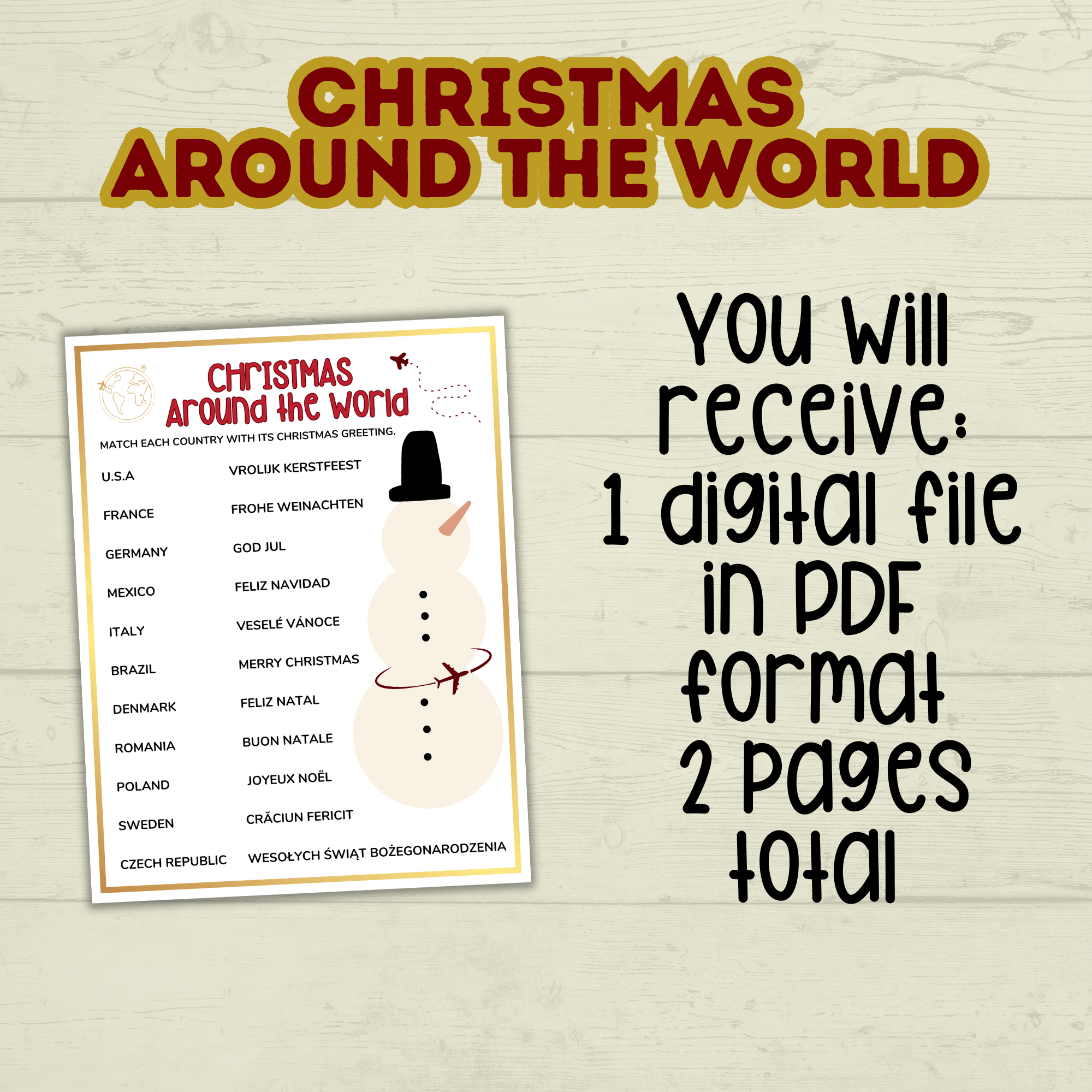 Printable Party Game Christmas for Kids, Around the World, Holiday Family Reunion Activity