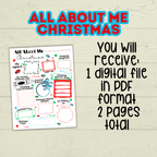 All About Me Questionnaire Survey Christmas, Kids Holiday Activity, Classroom, Sunday School