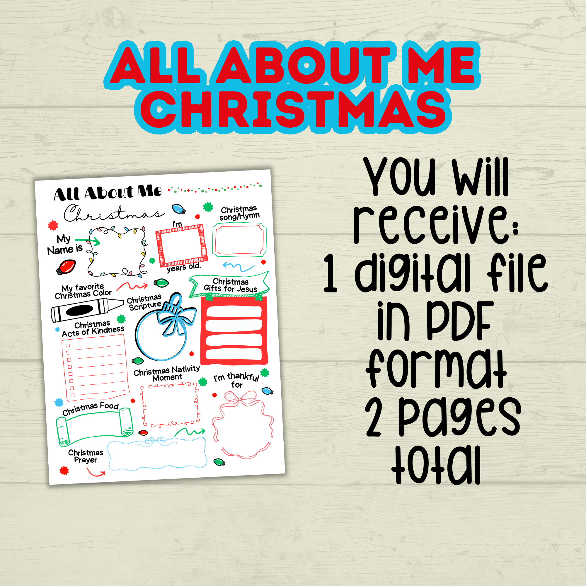 All About Me Questionnaire Survey Christmas, Kids Holiday Activity, Classroom, Sunday School