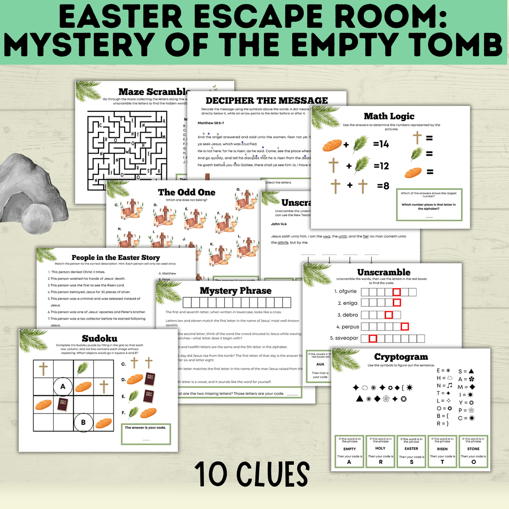 Bible Escape Room | Easter Escape Room | Mystery of the Empty Tomb Escape Room | Printable Escape Room | Easter Games | Escape Room for Kids