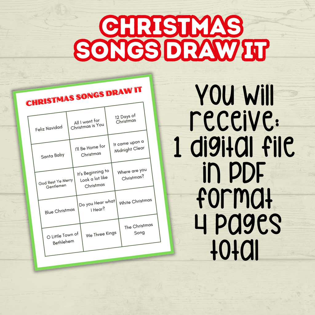 Christmas Printable Song Party Game for Kids and Family, Draw It, Charades