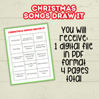 Christmas Printable Song Party Game for Kids and Family, Draw It, Charades